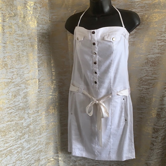Bebe Adorable White Halter Mini Length Summer Dress Size 6 - Picture 2 of 12